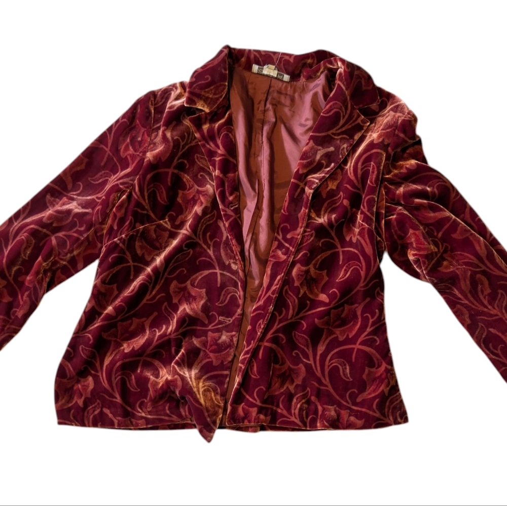 Vintage Jones New York Rich Floral Sienna Rust  Orange Velvet Blazer‎ Jacket